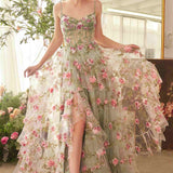 Andrea & Leo A1420 Dress Sage Floral Print Layered A-Line Gown