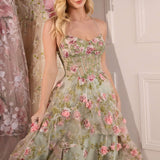 Andrea & Leo A1420 Dress Sage Floral Print Layered A-Line Gown