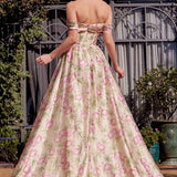 Andrea & Leo A1466 Dress Floral Printed Off The Shoulder A-Line Gown