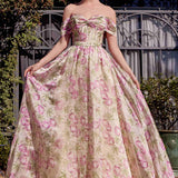 Andrea & Leo A1466 Dress Floral Printed Off The Shoulder A-Line Gown