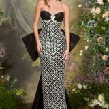 Andrea & Leo A1486 Fitted Black Column Gown Crystal Lattice Beadwork