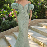 Andrea & Leo A1488 Removable Organza Sleeve Fitted Evening Gown