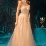 Andrea & Leo A1491 Boned Asymmetrical Sequin Bodice A-Line Formal Dress