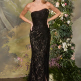 Andrea & Leo A1497 Strapless Floor Length Lace Overlay Formal Gown