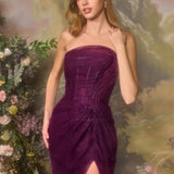 Andrea & Leo A1497 Strapless Floor Length Lace Overlay Formal Gown