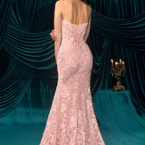 Andrea & Leo A1499 Ethereal Floral Lace Thigh High Slit Fitted Lace Gown