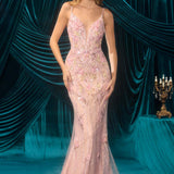 Andrea & Leo A1500 Plunging Neckline Floral Applique Fitted Formal Gown