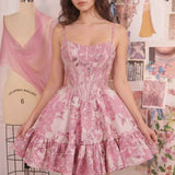Andrea & Leo A1522 Fit and Flare Mini Floral Shimmer Dress
