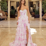 Nox Anabel A1752 Flowy Strapless A-Line Ruffled Layered Chiffon Prom Gown