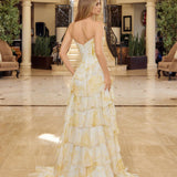 Nox Anabel A1752 Flowy Strapless A-Line Ruffled Layered Chiffon Prom Gown