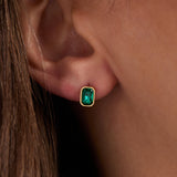 December Emerald-Cut Birthstone Stud Earrings