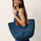 Handwoven Raffia Tote Bag With Leather Handles