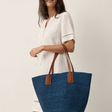 Handwoven Raffia Tote Bag With Leather Handles