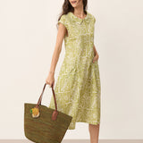 Handwoven Raffia Tote Bag With Leather Handles