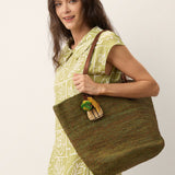 Handwoven Raffia Tote Bag With Leather Handles