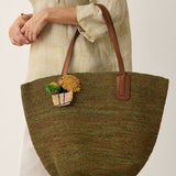 Handwoven Raffia Tote Bag With Leather Handles