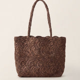 Handwoven Raffia Floral Pattern Tote Bag
