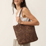 Handwoven Raffia Floral Pattern Tote Bag