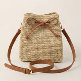 Mini Handwoven Raffia Drawstring Crossbody Bag
