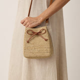 Mini Handwoven Raffia Drawstring Crossbody Bag
