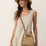 Mini Handwoven Raffia Drawstring Crossbody Bag