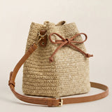 Mini Handwoven Raffia Drawstring Crossbody Bag