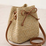 Mini Handwoven Raffia Drawstring Crossbody Bag