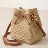 Mini Handwoven Raffia Drawstring Crossbody Bag