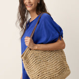Linen-Cotton Open-Weave Tote Bag With Zip Pouch