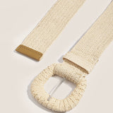 Natural Woven Straw Belt With Square Buckle