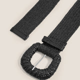 Natural Woven Straw Belt With Square Buckle
