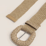 Natural Woven Straw Belt With Square Buckle