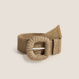 Natural Woven Straw Belt With Square Buckle