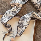 Multi-Functional Floral Satin Scarf With Jade Bead Accents