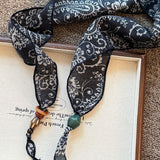 Multi-Functional Floral Satin Scarf With Jade Bead Accents