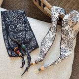 Multi-Functional Floral Satin Scarf With Jade Bead Accents