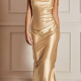 Cinderella Divine BD103 Satin Midi Length Dress High Side Split Cowl Neck