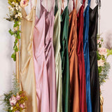 Cinderella Divine BD103 Satin Midi Length Dress High Side Split Cowl Neck