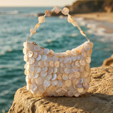 Luxe Handcrafted Mother of Pearl Disc Clutch for Special Occassion & Summer Vacations