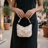 Luxe Handcrafted Mother of Pearl Disc Clutch for Special Occassion & Summer Vacations