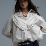 Beige Relaxed Striped Shirt With Heart Seam Detail