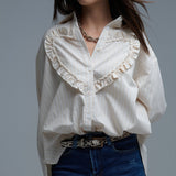 Beige Relaxed Striped Shirt With Heart Seam Detail