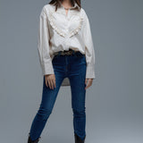Beige Relaxed Striped Shirt With Heart Seam Detail