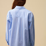 Blue Striped shirt with red heart embroidery