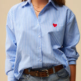 Blue Striped shirt with red heart embroidery
