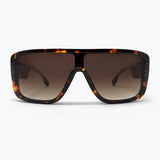 Brown Tortoise Shell Acetate Wide Shield Frame Sunglasses