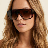 Brown Tortoise Shell Acetate Wide Shield Frame Sunglasses
