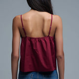 Burgundy poplin crop top with bow detail