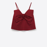 Burgundy poplin crop top with bow detail