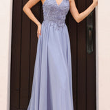 Nox Anabel C1462 Long A-Line Flowy Chiffon Embroidered Lace Dress